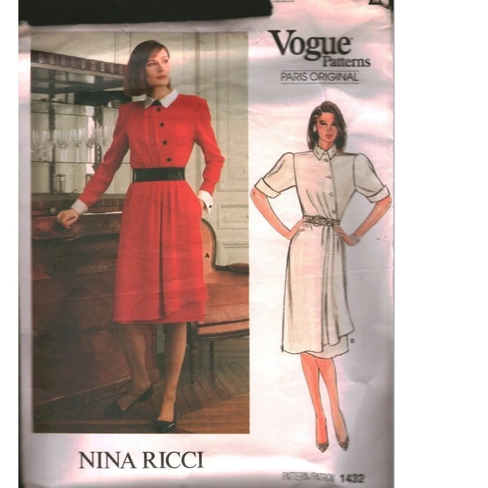 Vogue 1432 Nina Ricci Paris Original Dress Sewing Pattern Size 10 Vintage Misses